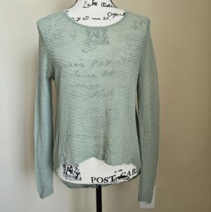 Eileen Fisher Hemp Blend Knit Top Womens S Green High Low Sheer